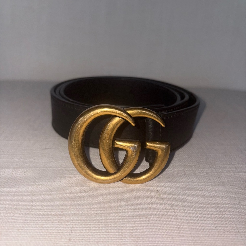 Black Leather Belt with Gold Buckle